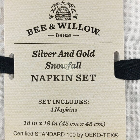 Bee & Willow-Silver& Gold Snowfall- Napkins- 18"x18"- Holiday- White - Picture 2 of 7